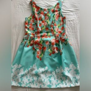 Donna Rocco Aqua and Coral Floral pleated dress size 16